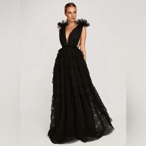 SAU LEE Sabrina V-Neck A-Line Tulle Gown